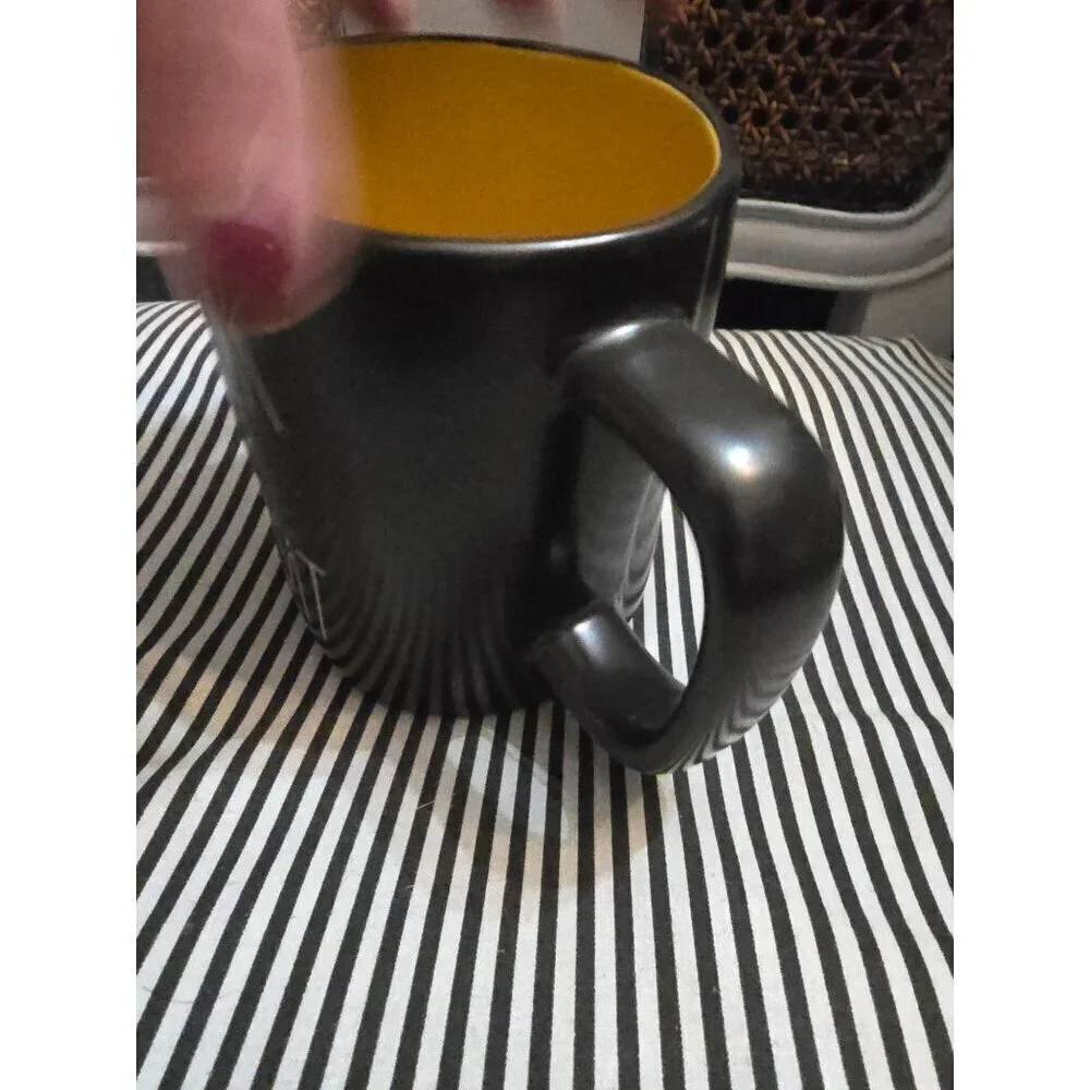NWT Rae Dunn Artisan Halloween Trick or Treat Mug Yellow Interior Farmhouse